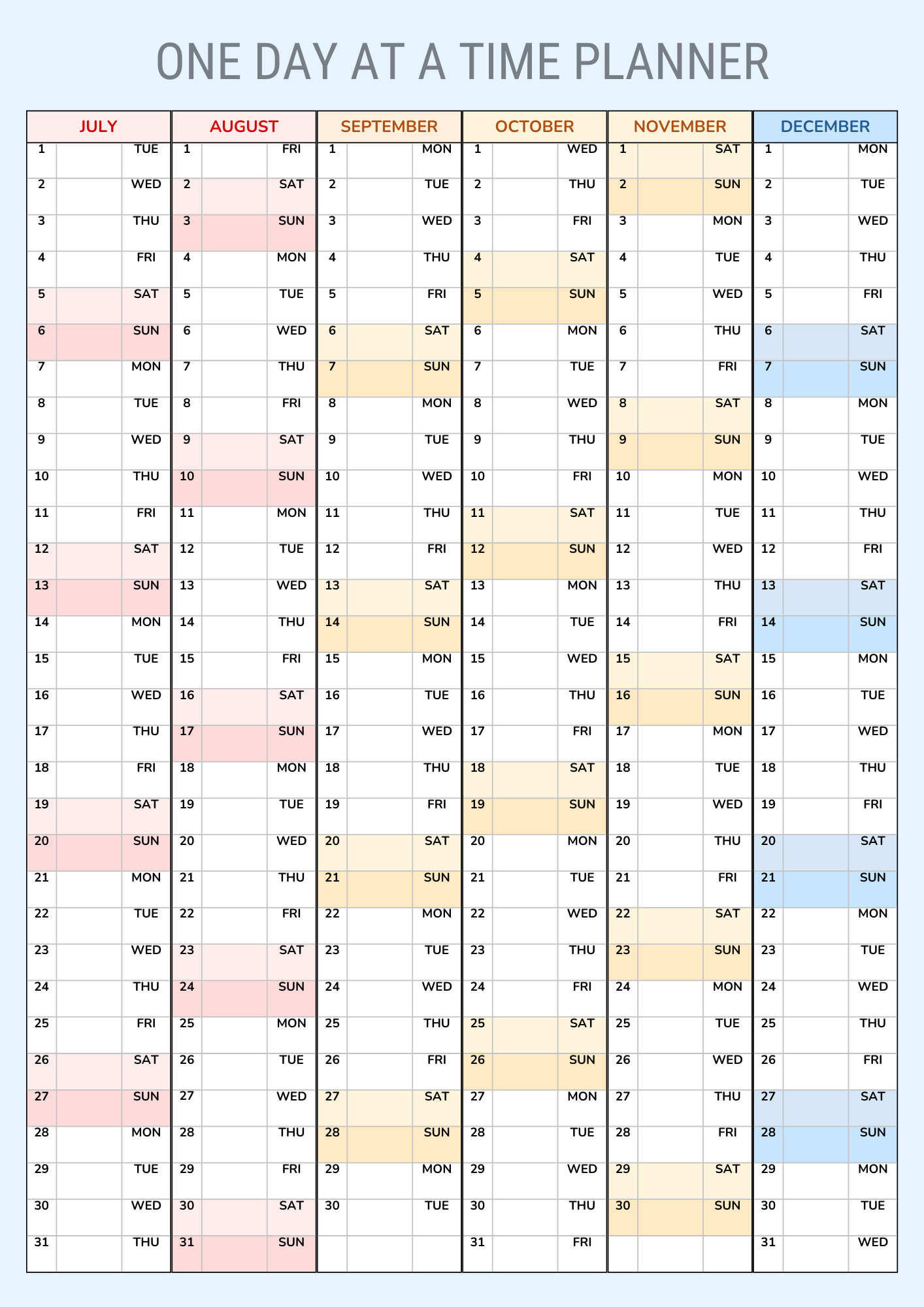 One Day at a Time Planner