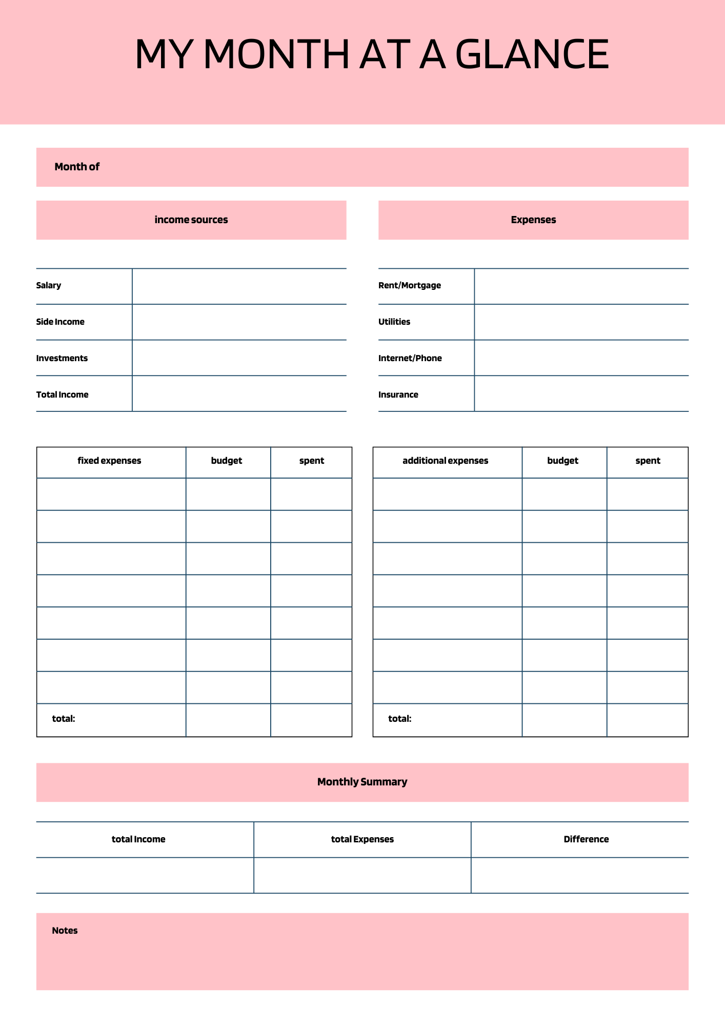 My Month at a Glance